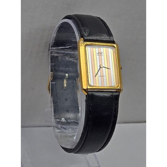 Vintage Jaz Paris Womens Tank Quartz Watch Gold Tone Stripe Dial New Battery - Picture 3 of 12